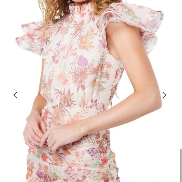 elliatt regale high neck ruched ruffle shoulders floral maxi dress size small - Picture 10 of 11